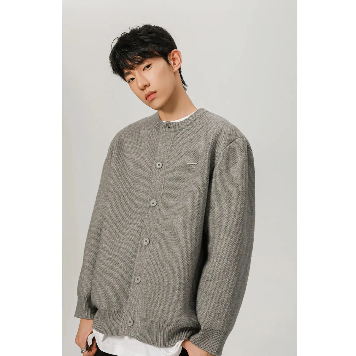 Heavyweight Crew Neck Knitted Cardigan