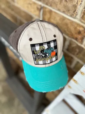 Hello Pumpkin on Turquoise/Gray Hat