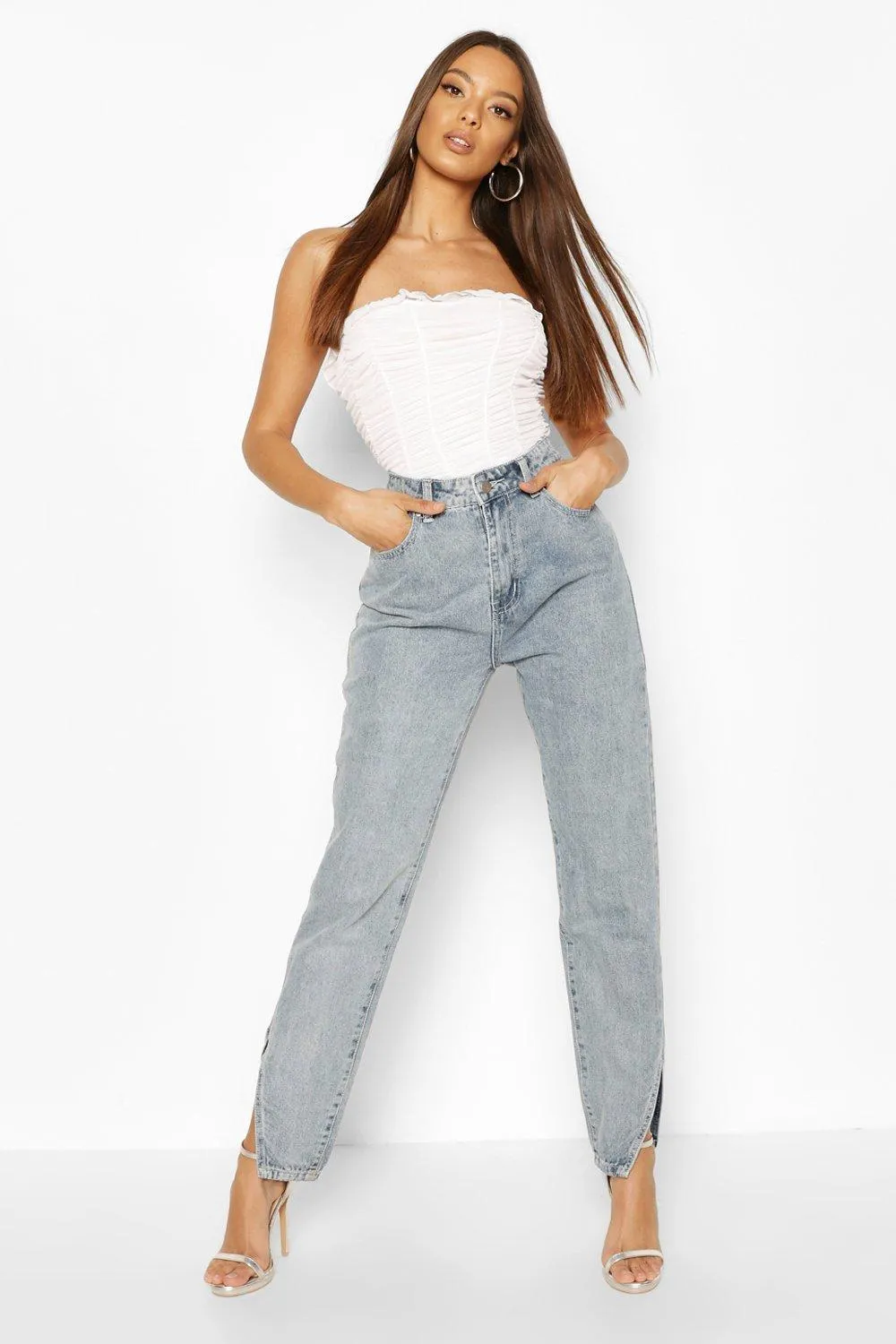 High Waisted Split Hem Mom Jeans