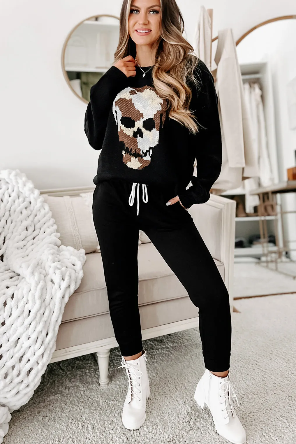 Just A Heads Up Camo Skull Sweater (Black)