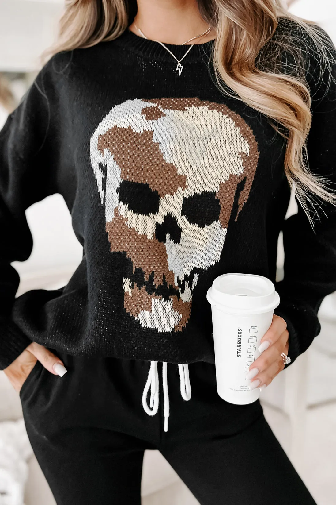 Just A Heads Up Camo Skull Sweater (Black)