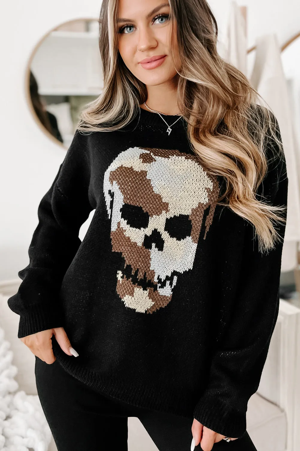 Just A Heads Up Camo Skull Sweater (Black)