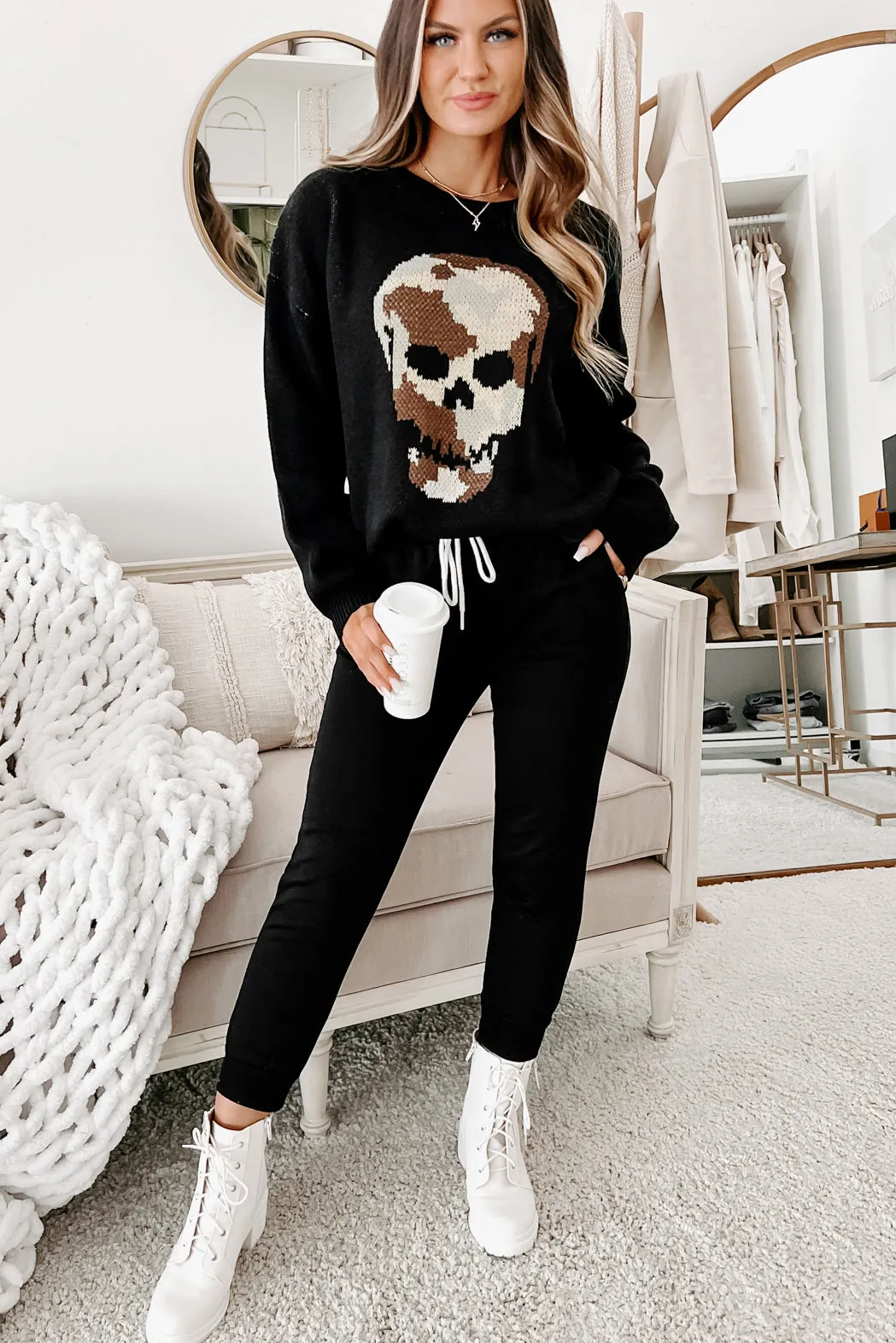 Just A Heads Up Camo Skull Sweater (Black)