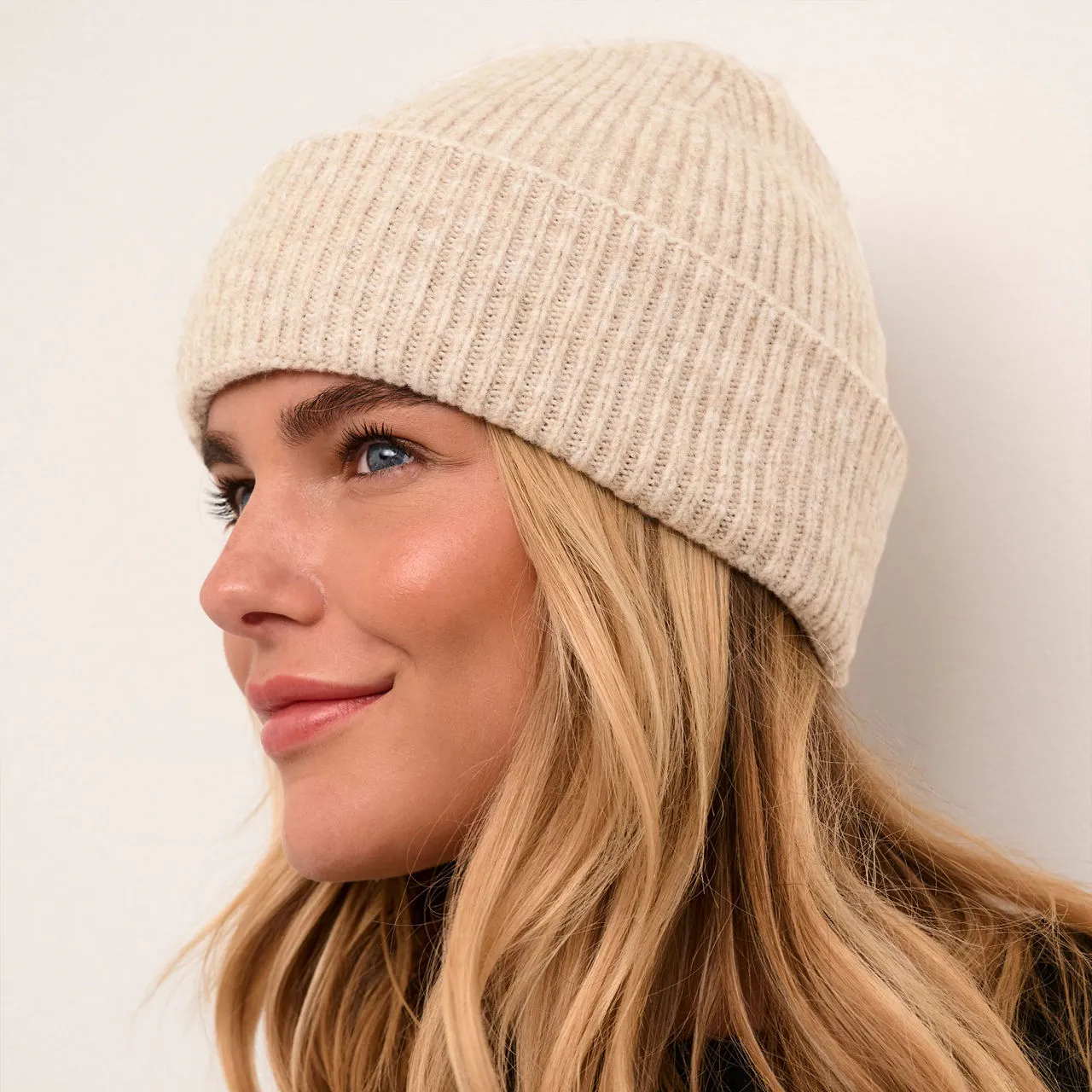 KAFFE Marlene Rib Knit Beanie - Grey Melange