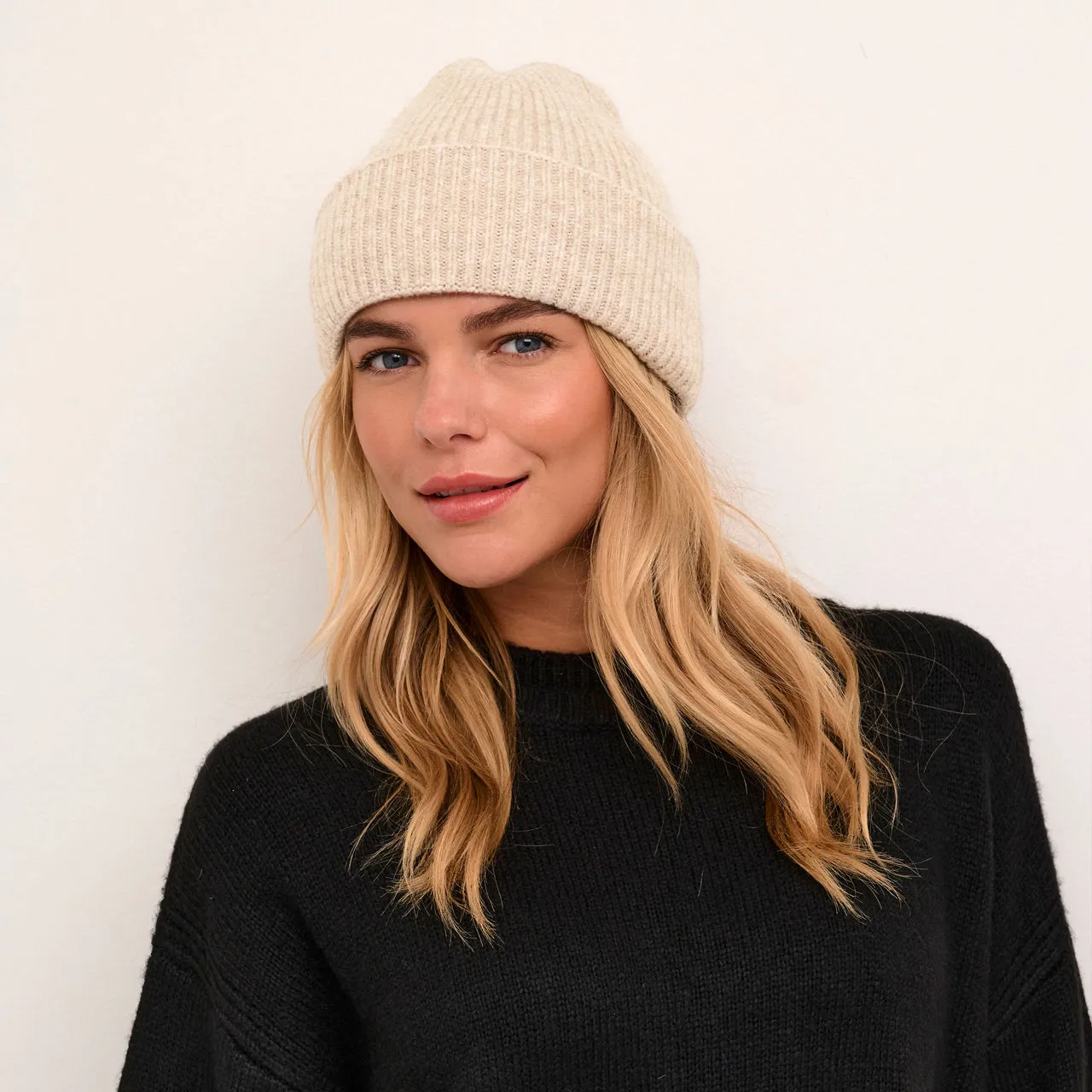 KAFFE Marlene Rib Knit Beanie - Grey Melange