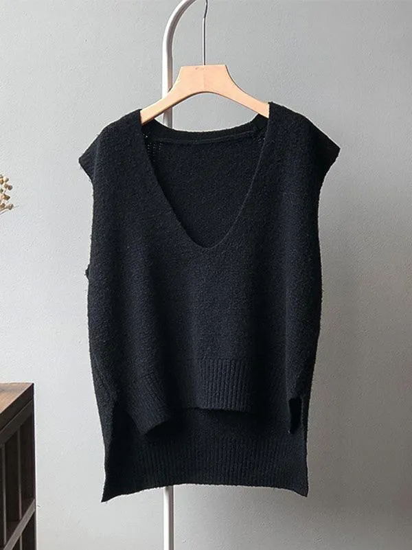 Knitting Irregularity Solid V-Neck Vest