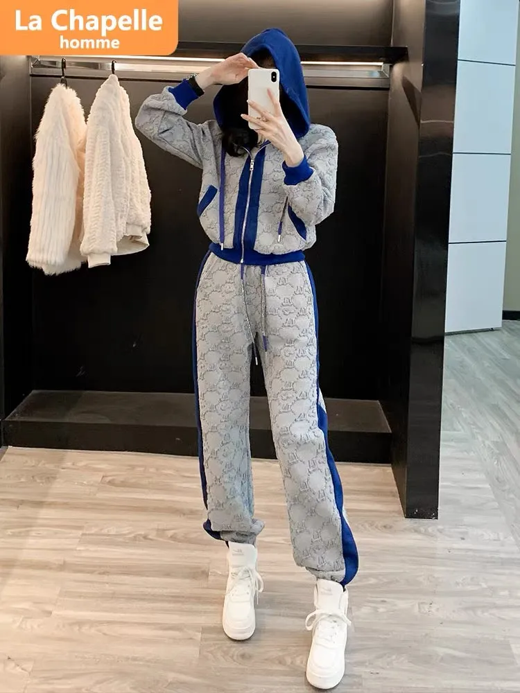 La Chapelle European casual sports suit women's autumn 2023 new cardigan jacket leggings trousers two-piece trendy set