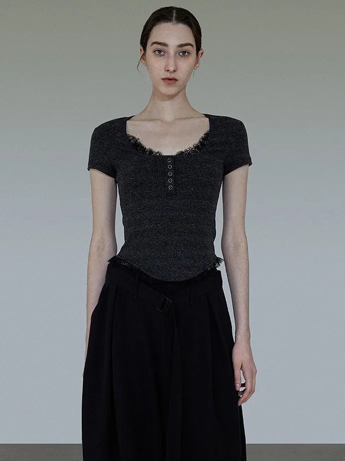 Lace Stitching Short-sleeved Sweater