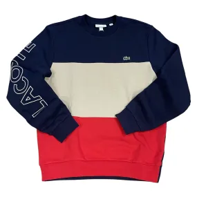 LACOSTE COLOR BLOCK CREWNECK SWEATSHIRT-NAVY TAN