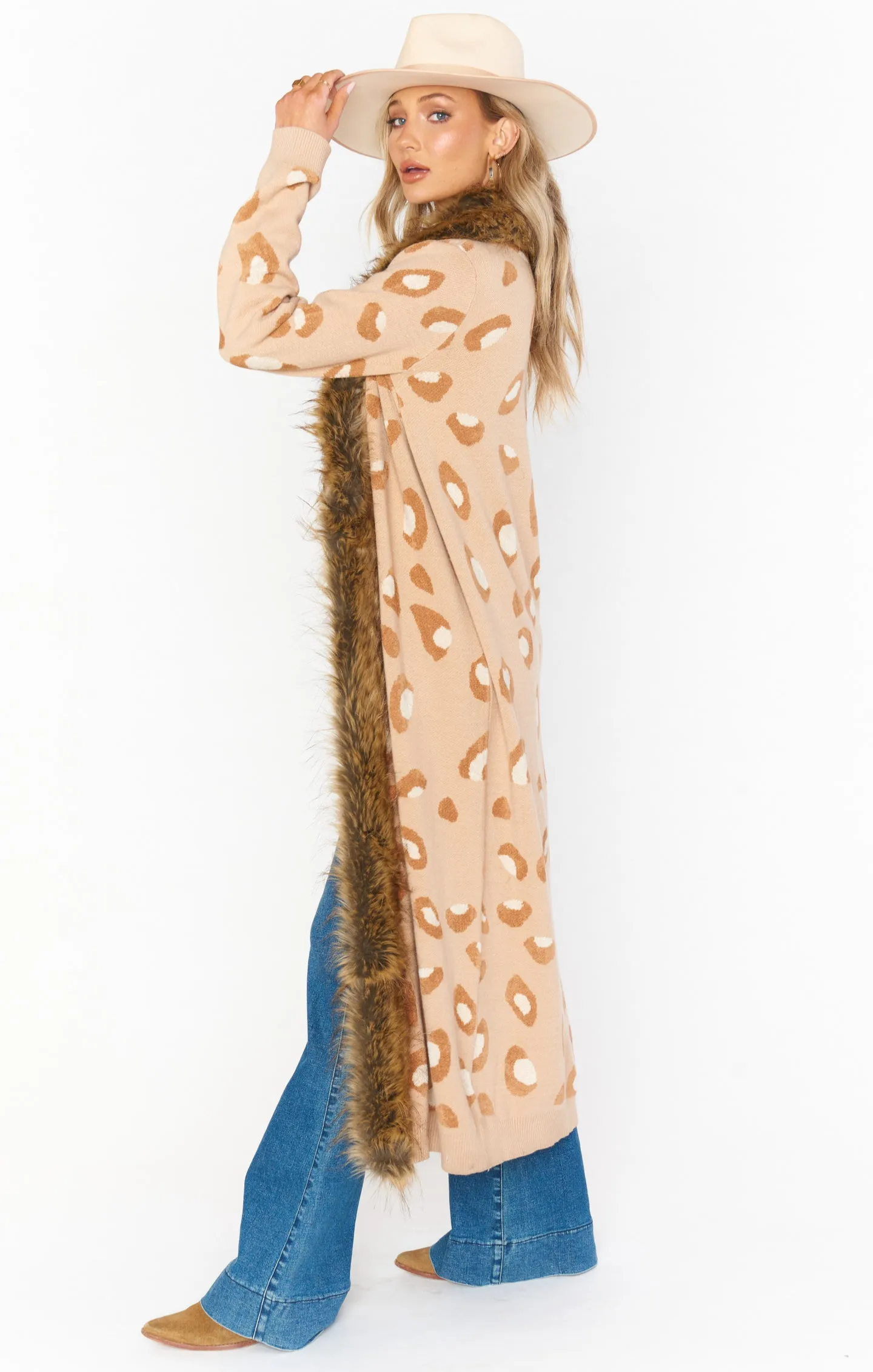 Langston Cardigan ~ Warm Leopard Knit Faux Fur