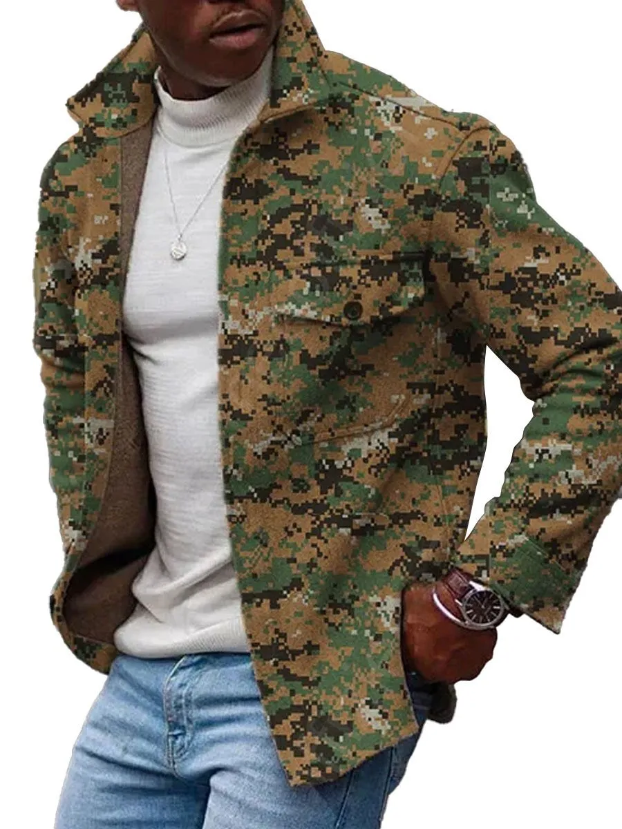 Lapel Double Pocket Single Breasted Casual Camo Jacket