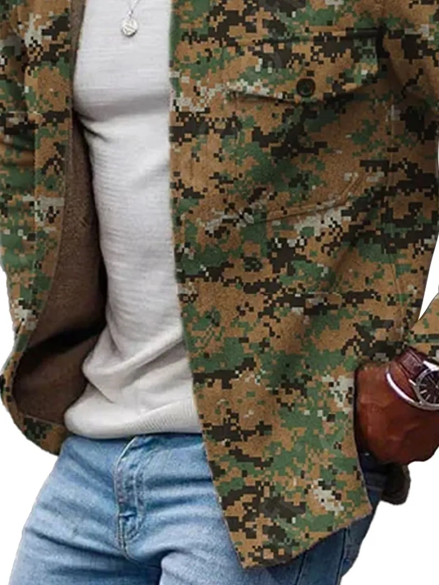 Lapel Double Pocket Single Breasted Casual Camo Jacket