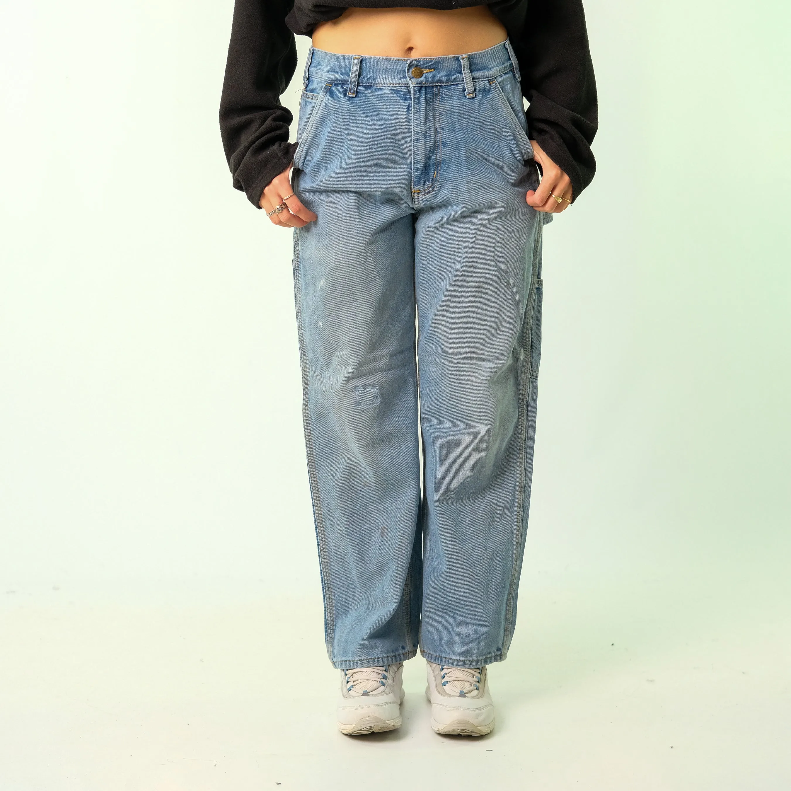 Light Blue 90s RK Brand Denim Carpenter Baggy Jeans Pants (30x32)