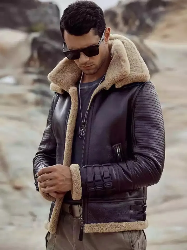 light grey shearling jacket mens with fur collar