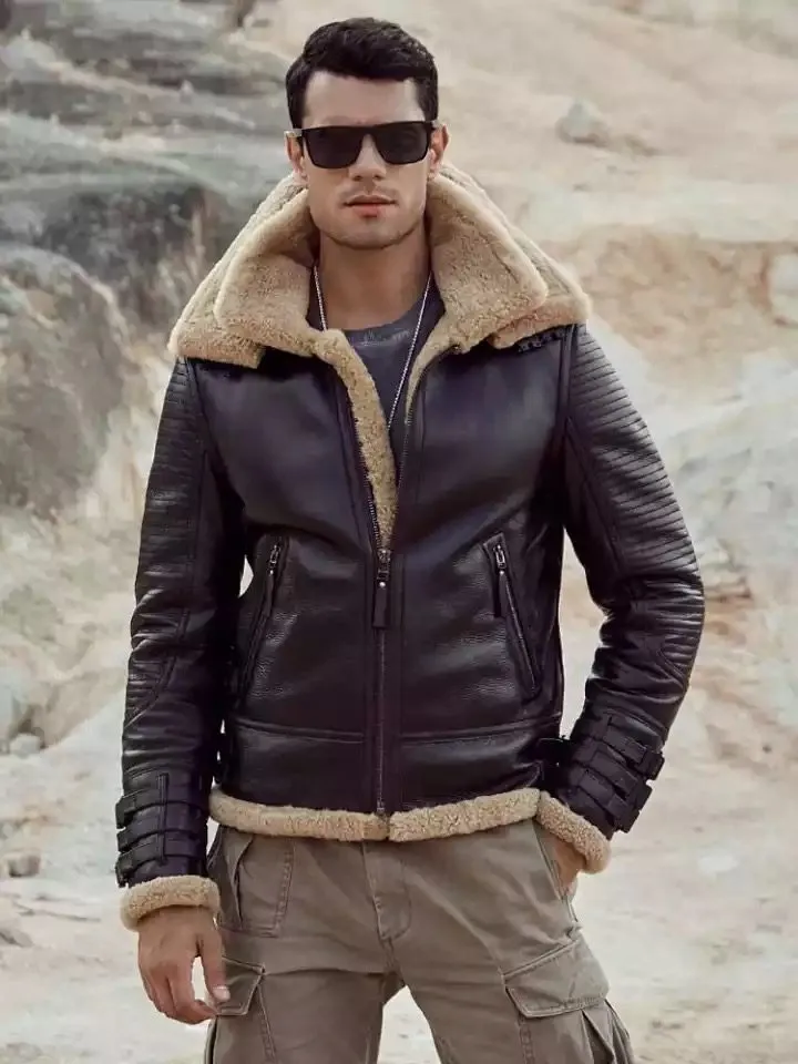 light grey shearling jacket mens with fur collar