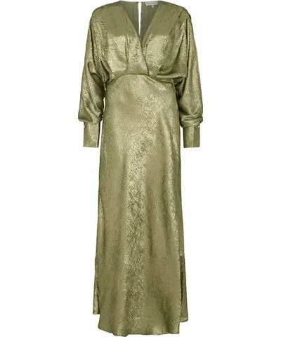 Lily and Lionel Women's Green Paloma Metallic V-Neck Maxi Dress In Khaki