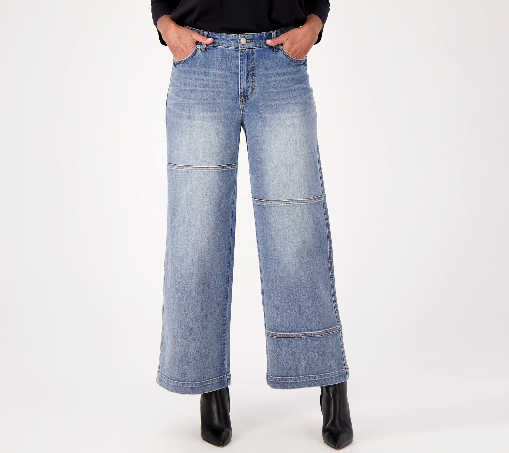 LOGO by Lori Goldstein Petite Wide Leg Ankle Jeans