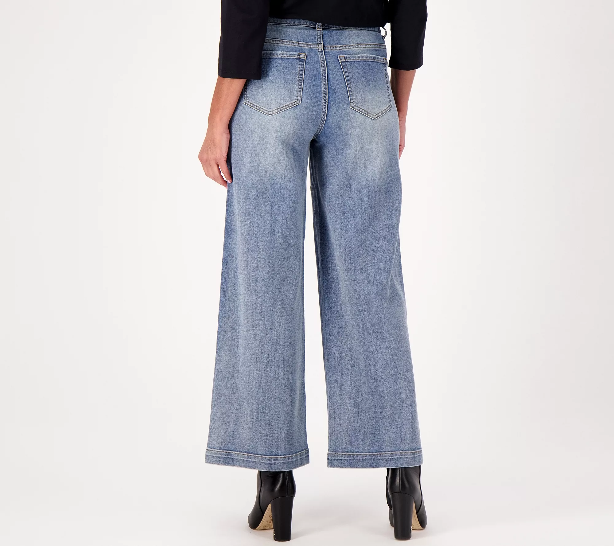 LOGO by Lori Goldstein Petite Wide Leg Ankle Jeans