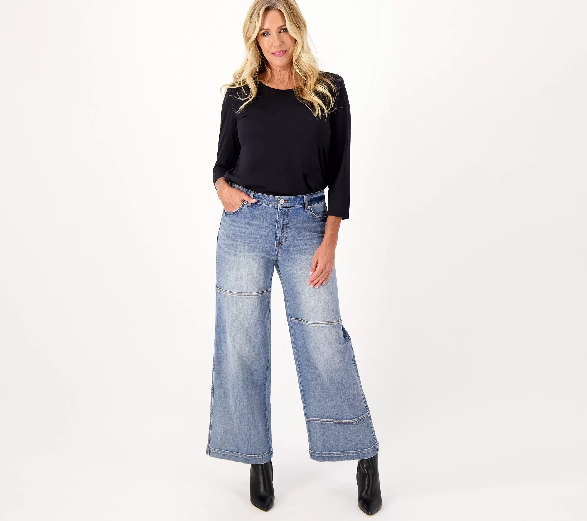 LOGO by Lori Goldstein Petite Wide Leg Ankle Jeans