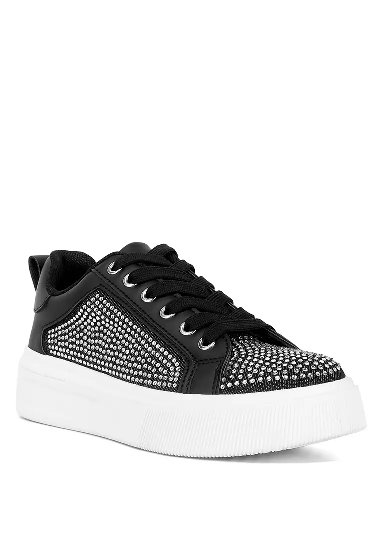 London Rag Black Rhinestones Embellished Chunky Sneakers