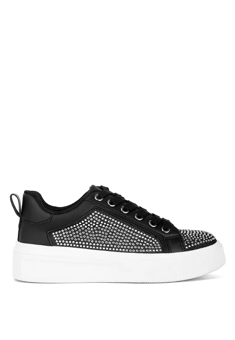 London Rag Black Rhinestones Embellished Chunky Sneakers