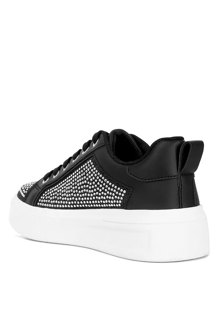 London Rag Black Rhinestones Embellished Chunky Sneakers