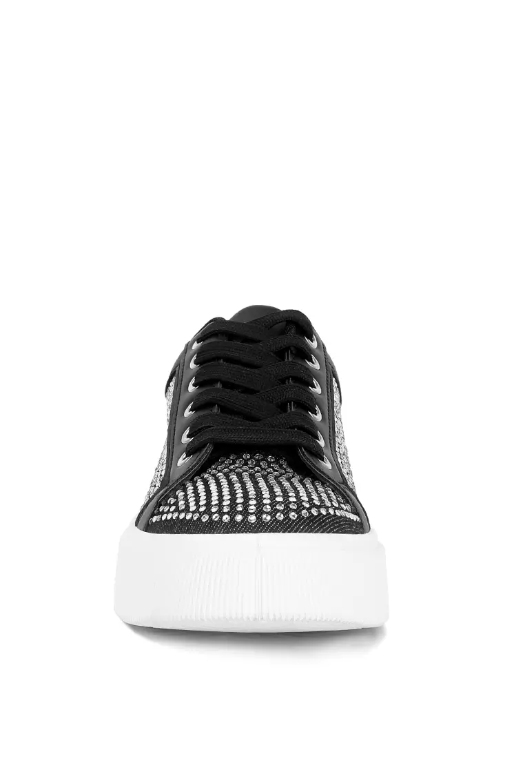 London Rag Black Rhinestones Embellished Chunky Sneakers