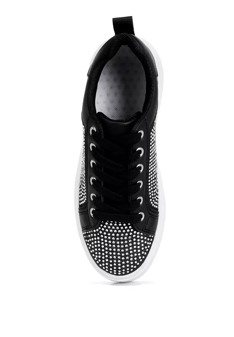 London Rag Black Rhinestones Embellished Chunky Sneakers