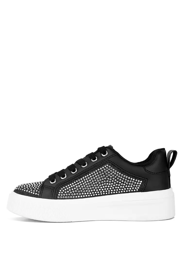 London Rag Black Rhinestones Embellished Chunky Sneakers