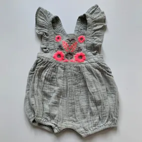 Louise Misha Duck Egg Cotton Romper With Embroidery: 18 Months