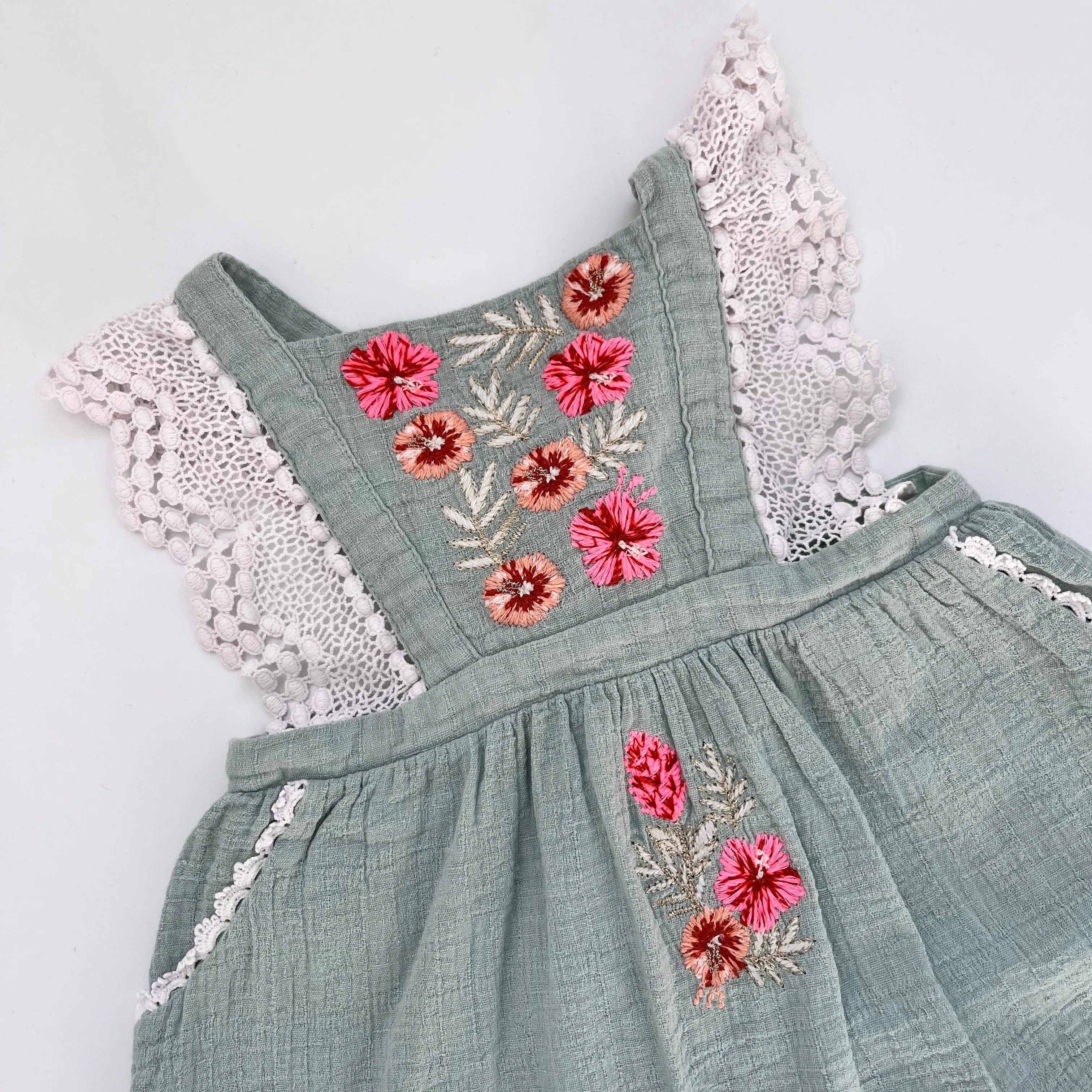 Louise Misha Duck Egg Dress With Embroidery: 18 Months