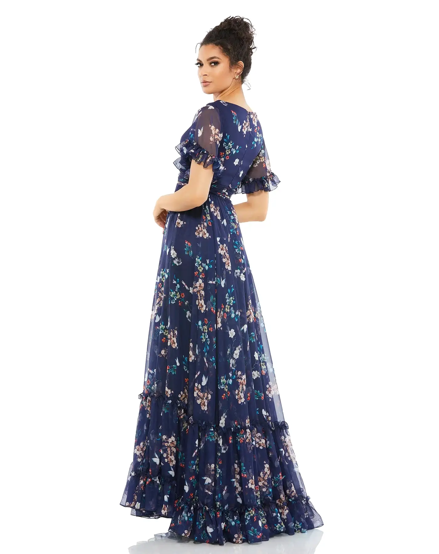 MAC DUGGAL Flounce Sleeve Floral Maxi Dress