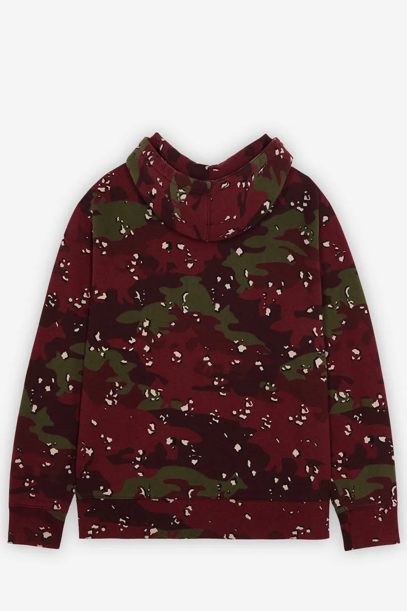 MAISON KITSUN CAMO FOX RELAXED HOODIE WINE LEES DESIGN