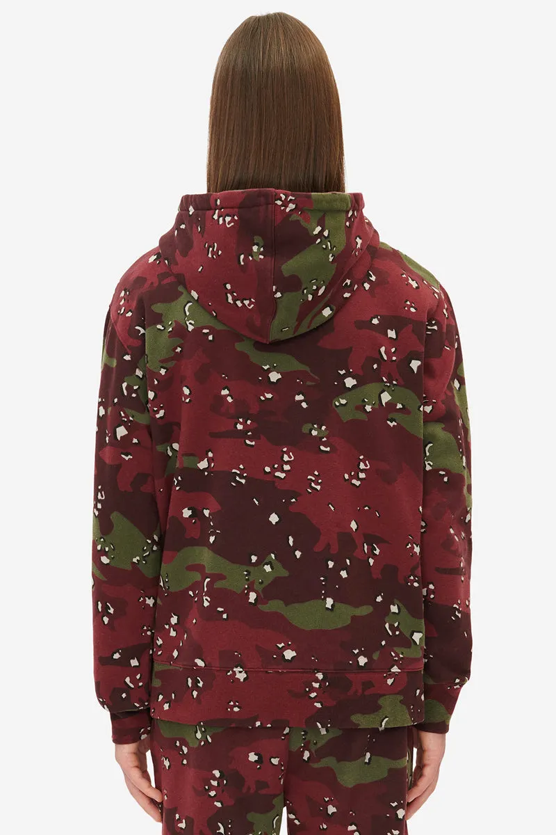 MAISON KITSUN CAMO FOX RELAXED HOODIE WINE LEES DESIGN