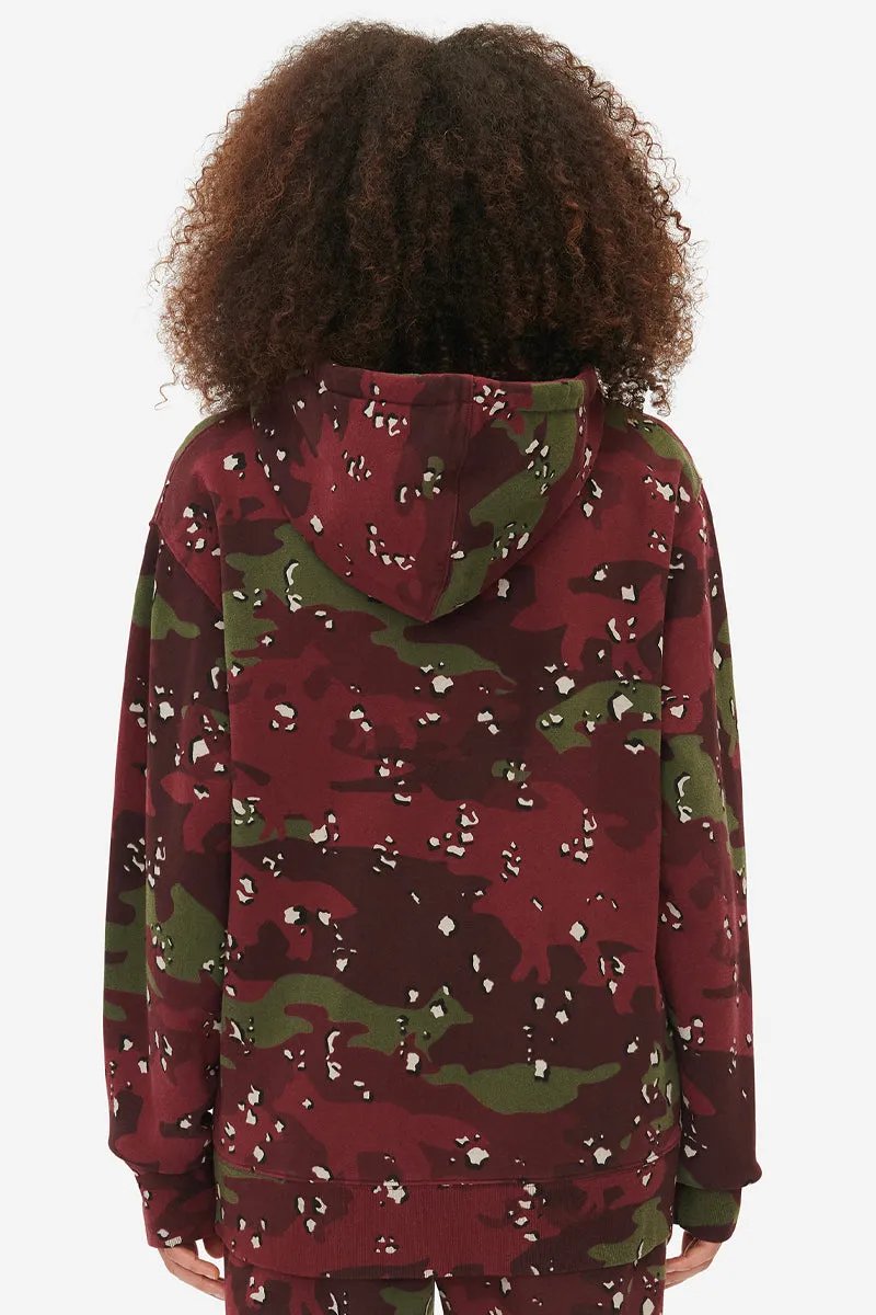 MAISON KITSUN CAMO FOX RELAXED HOODIE WINE LEES DESIGN