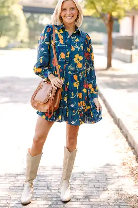 Make You Happy Navy Blue Floral Babydoll Dress