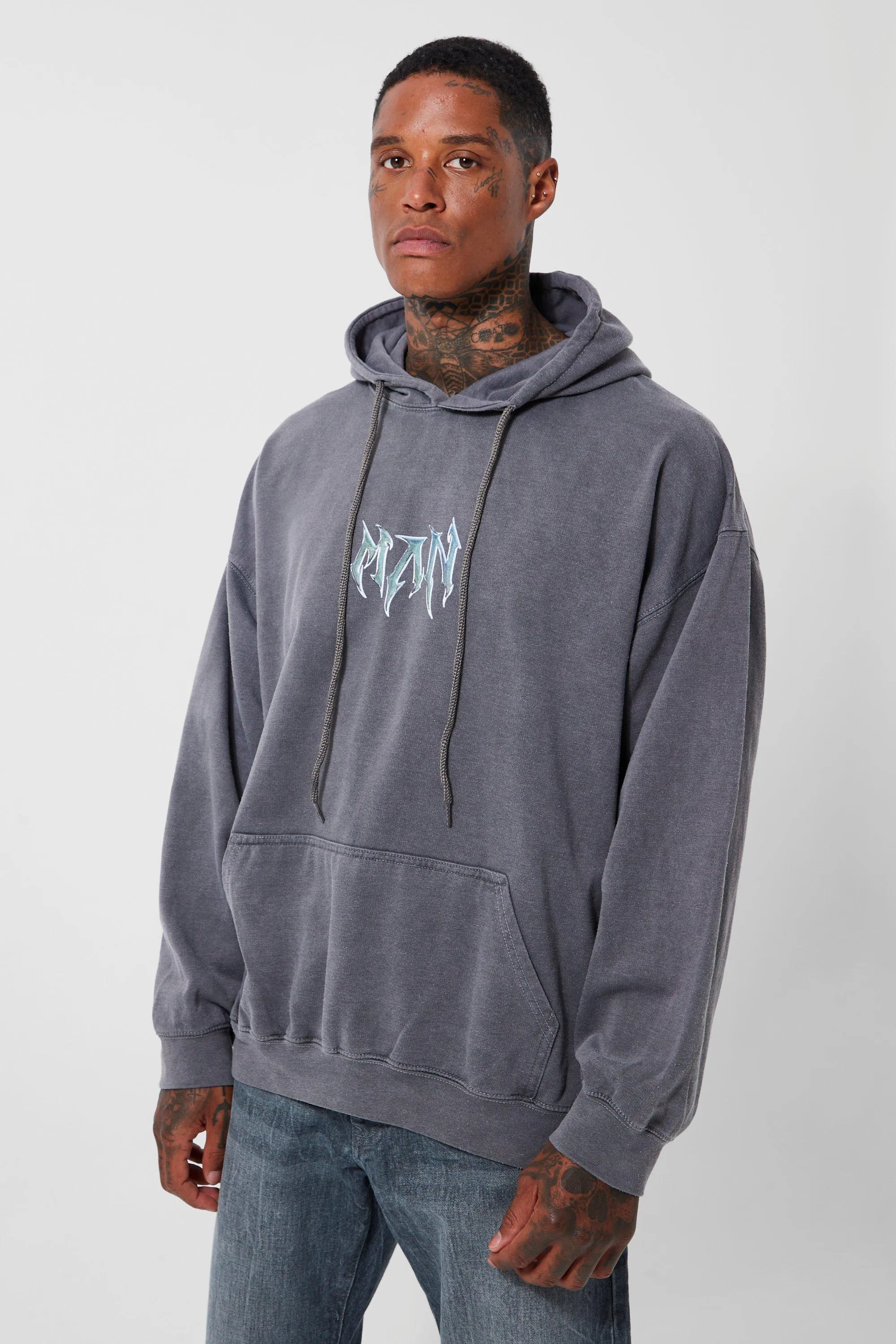 Man Oversized Washed Hoodie | boohooMAN UK