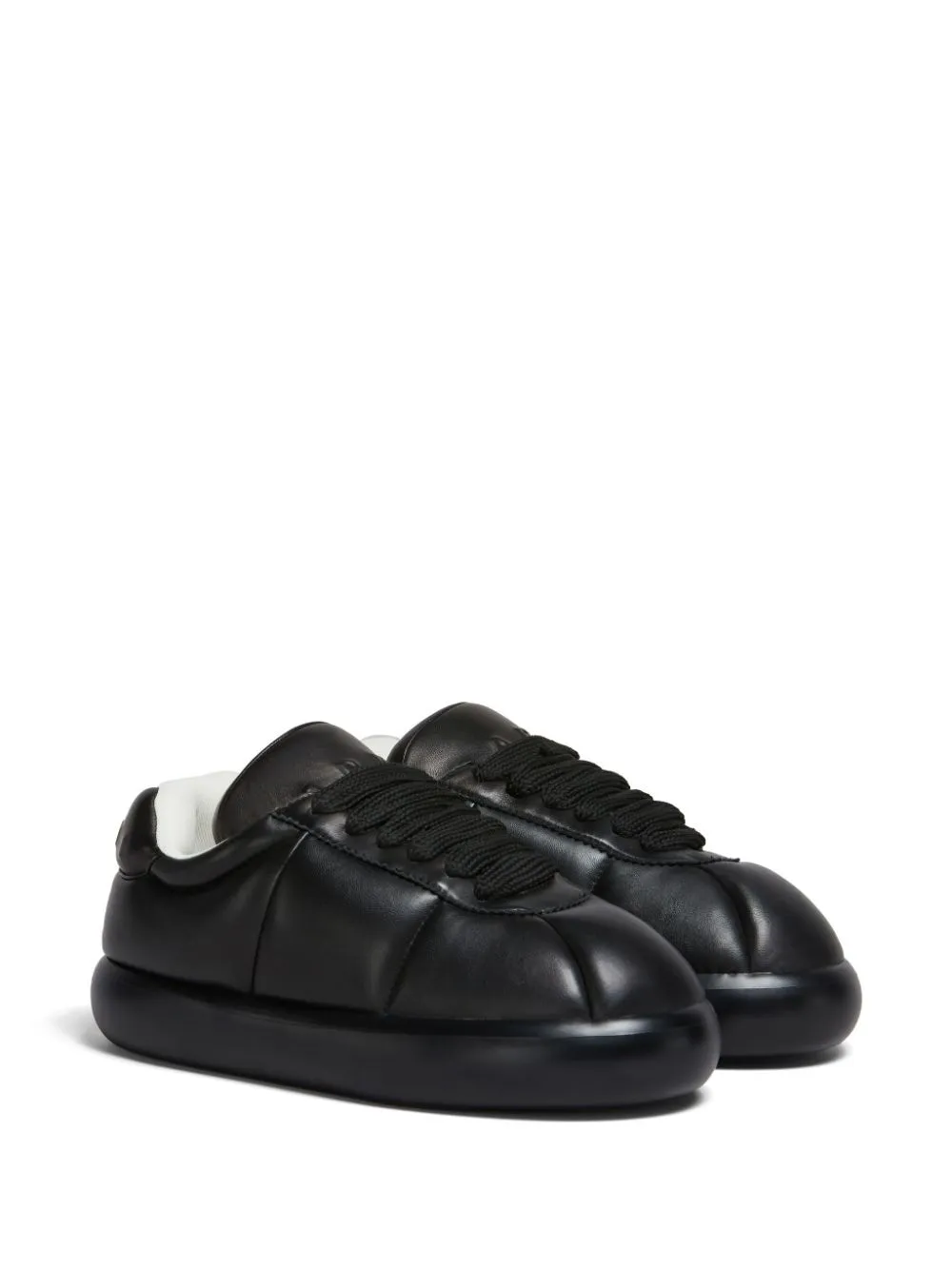 MARNI Men's Padded Black Leather Lace-Up Sneaker for SS24