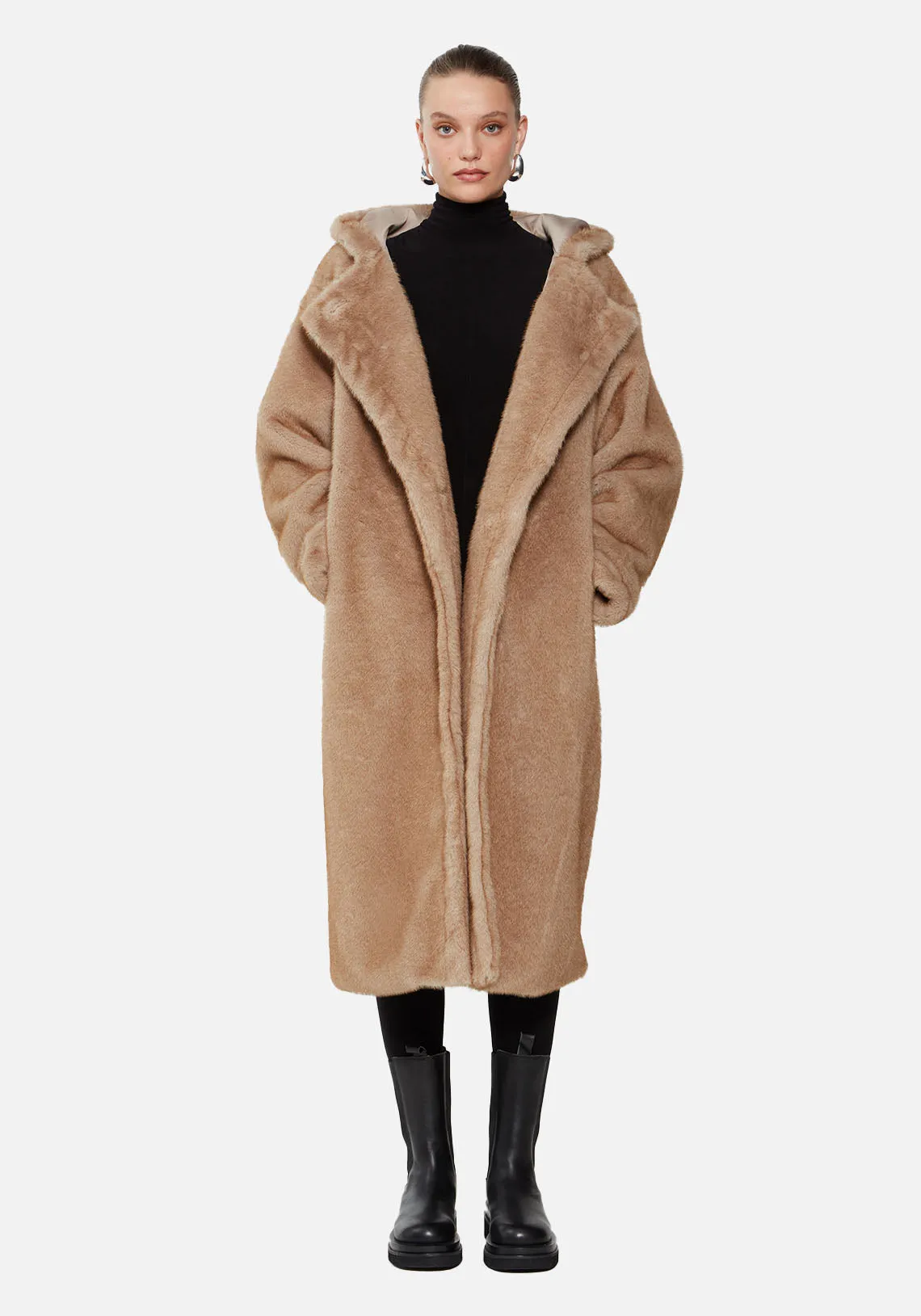 MAXIM FAUX FUR HOODED COAR TAUPE