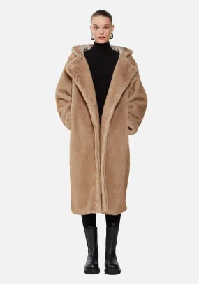 MAXIM FAUX FUR HOODED COAR TAUPE