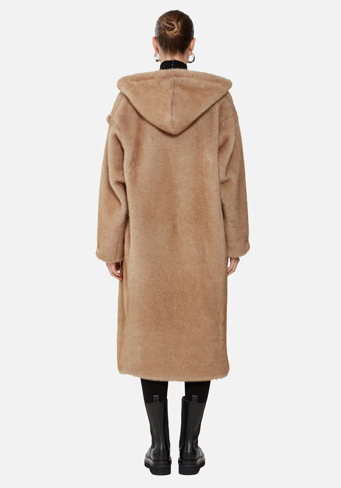 MAXIM FAUX FUR HOODED COAR TAUPE