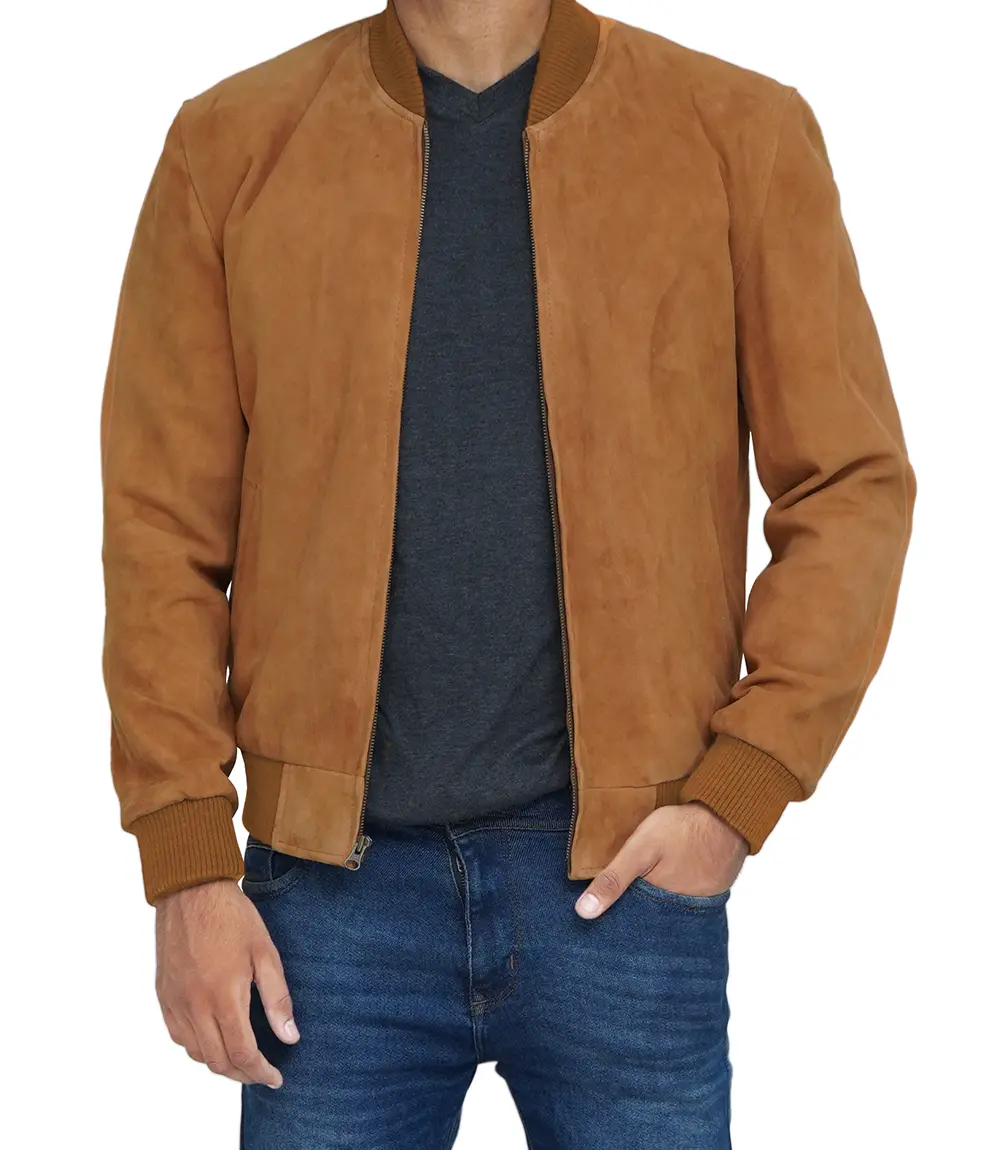 Men's Bomber Light Brown Suede Jacket