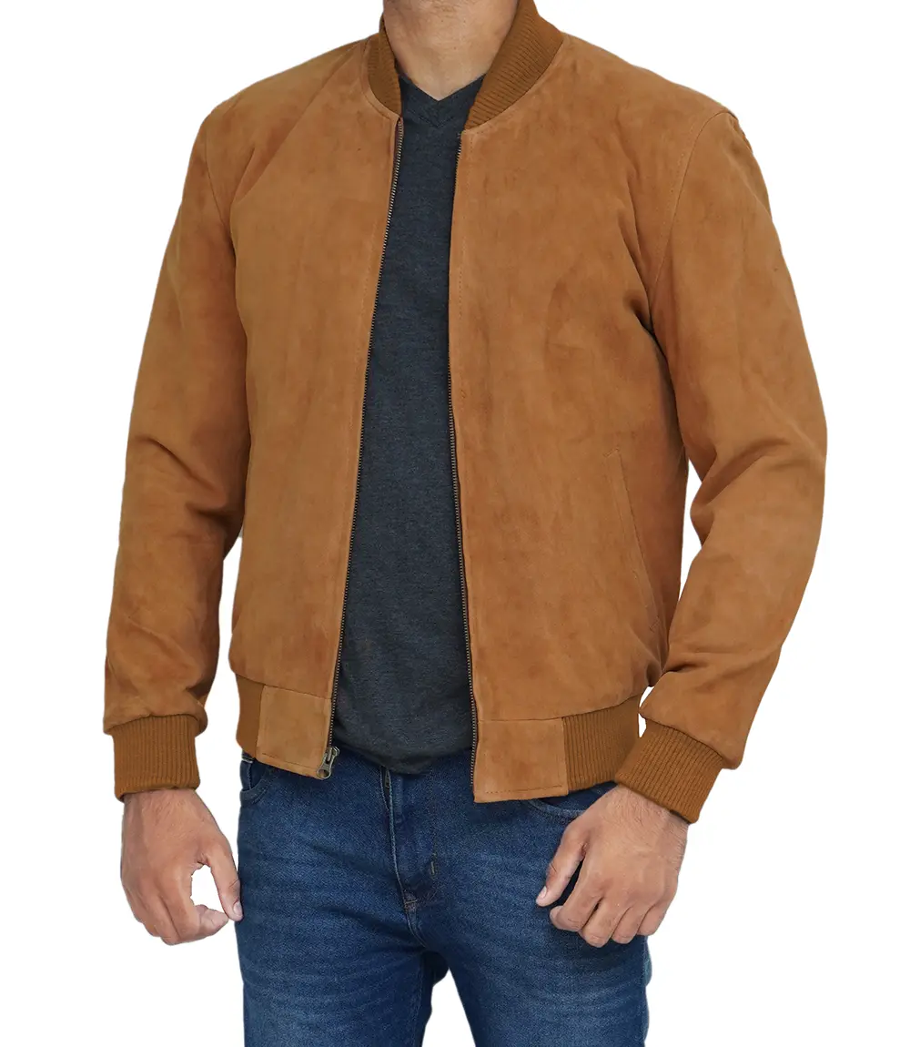 Men's Bomber Light Brown Suede Jacket