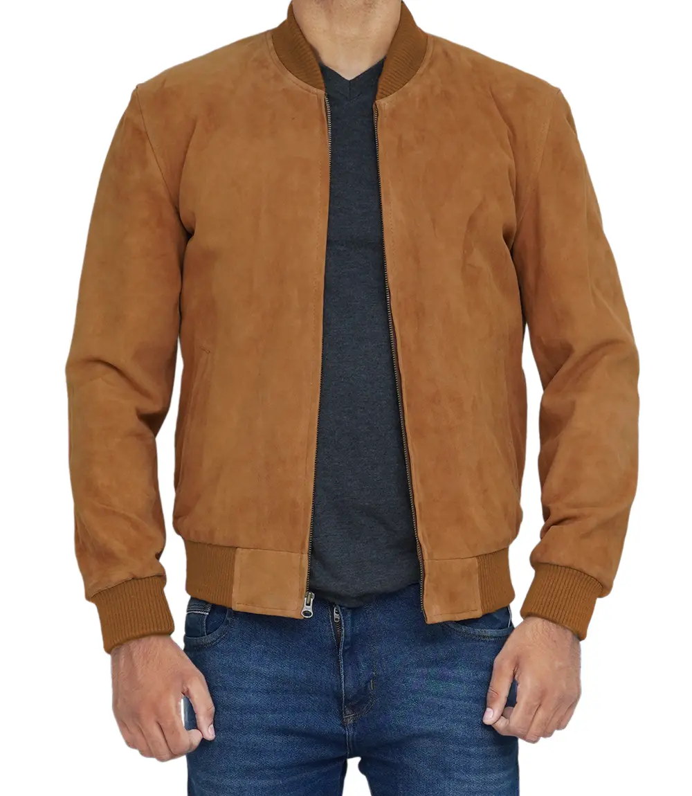 Men's Bomber Light Brown Suede Jacket