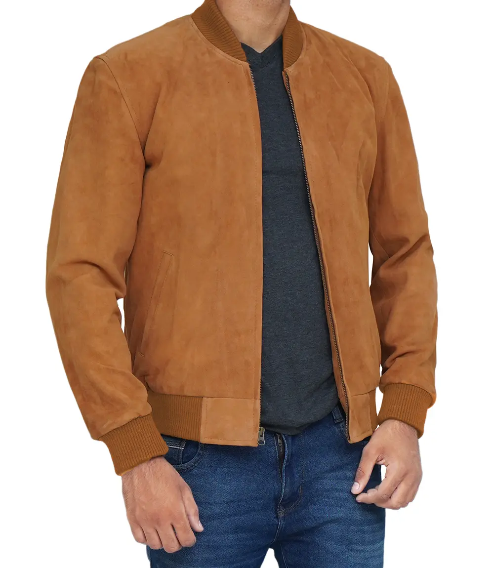 Men's Bomber Light Brown Suede Jacket