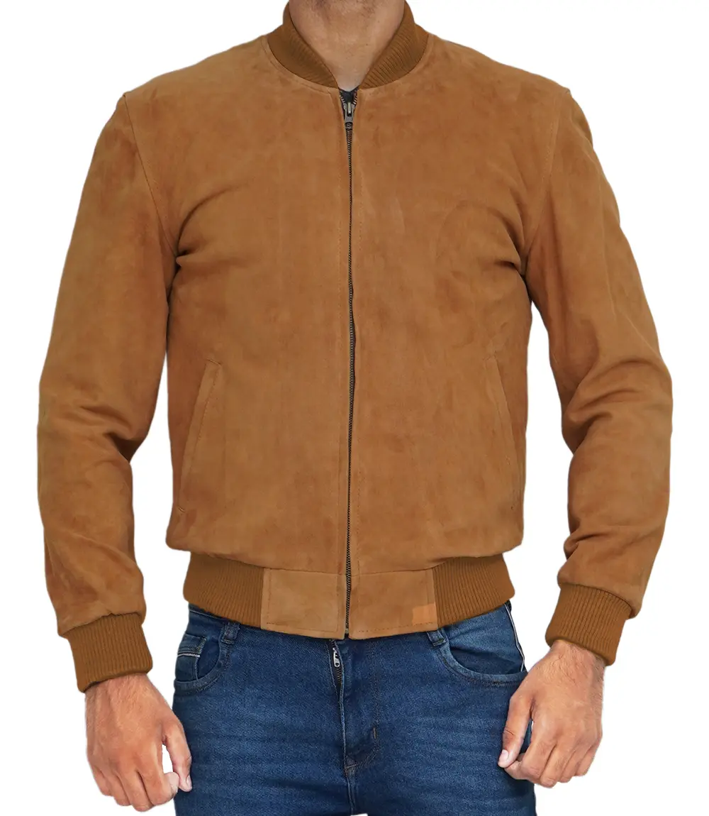 Men's Bomber Light Brown Suede Jacket