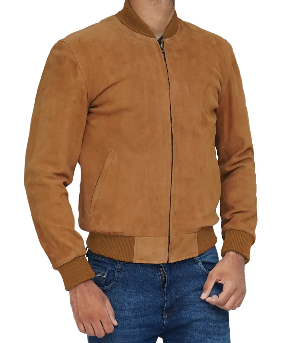 Men's Bomber Light Brown Suede Jacket