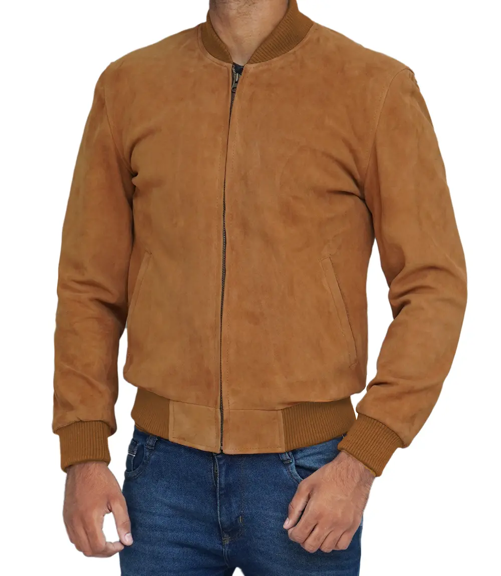 Men's Bomber Light Brown Suede Jacket