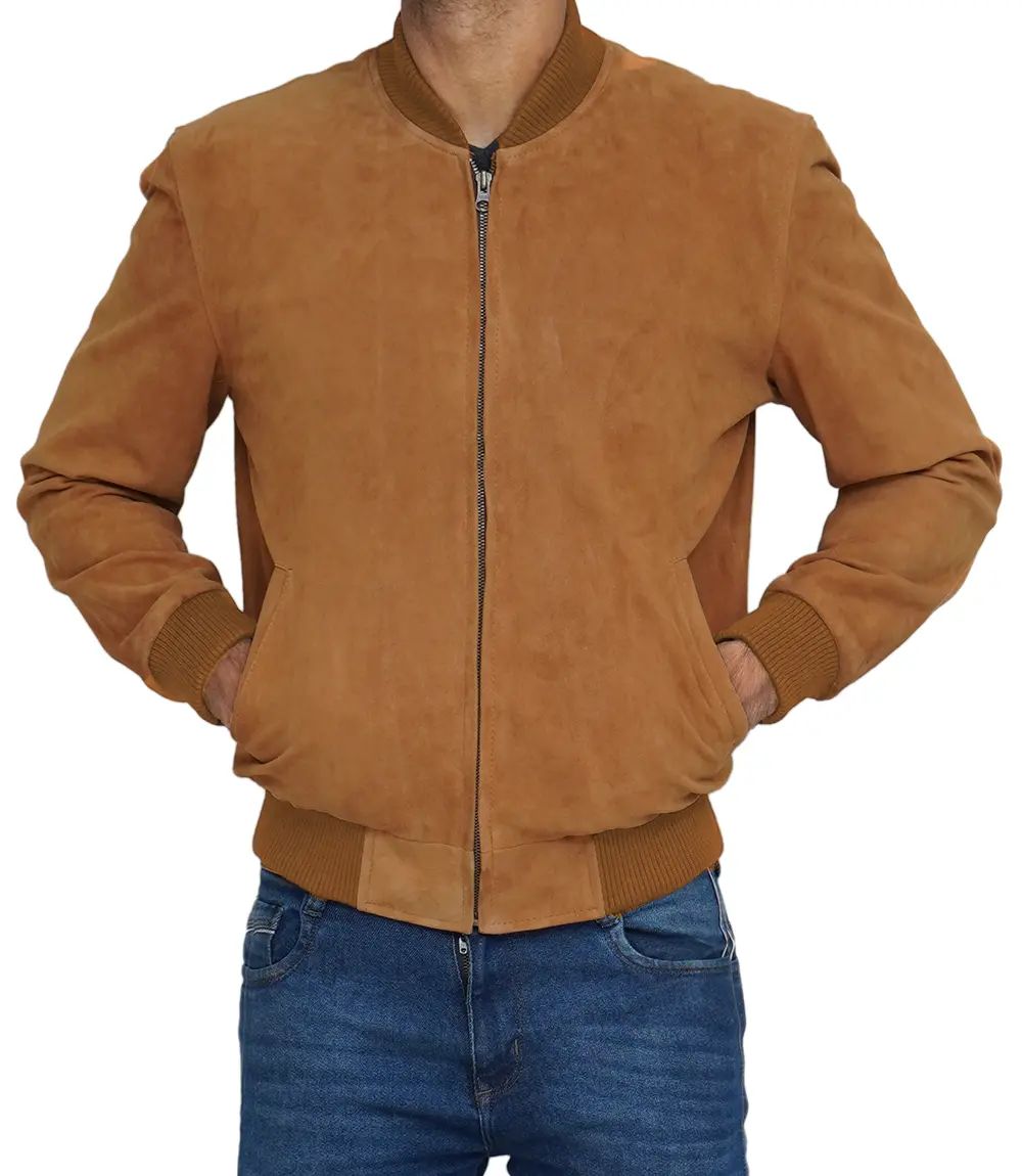 Men's Bomber Light Brown Suede Jacket