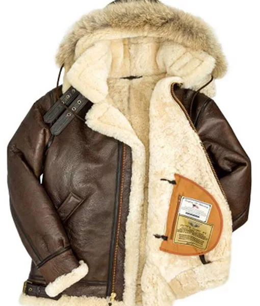 Men’s B3 Shearling Hooded Coat - Brown Leather Coat | TLC